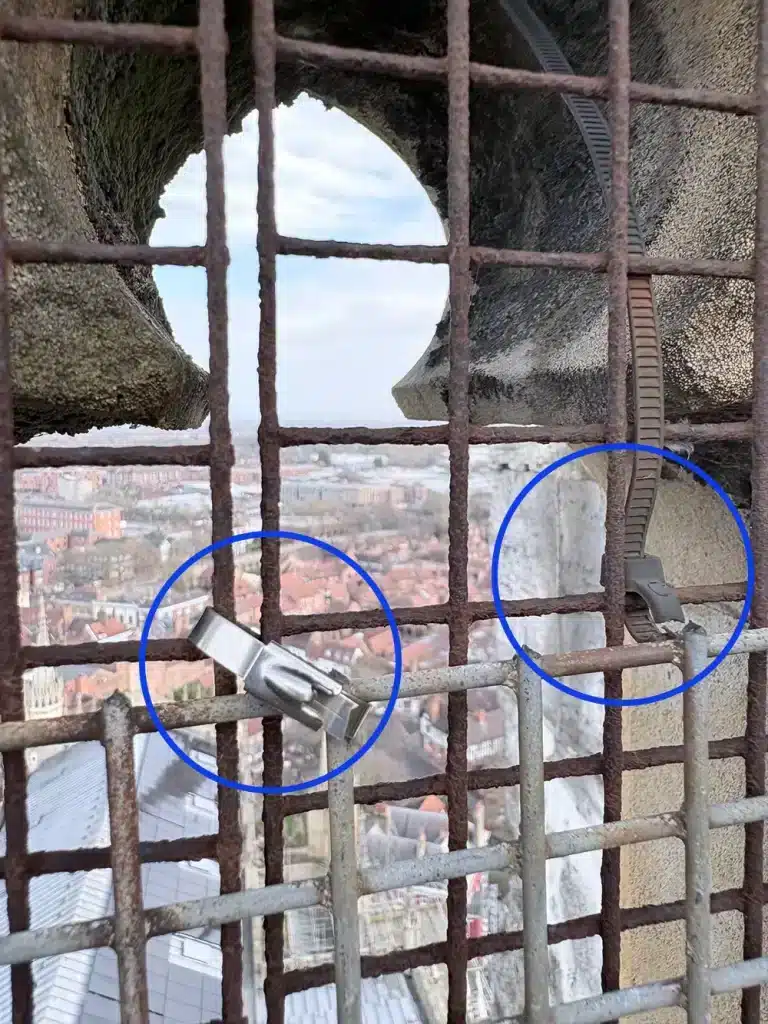 stainless steel cable ties vs nylon cable ties used on a safety mesh at York Minster