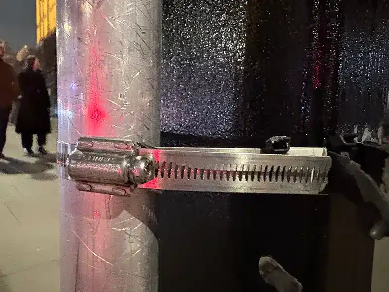 stainless steel hose clamp still securely fixing equipment after long-term outdoor use in the UK