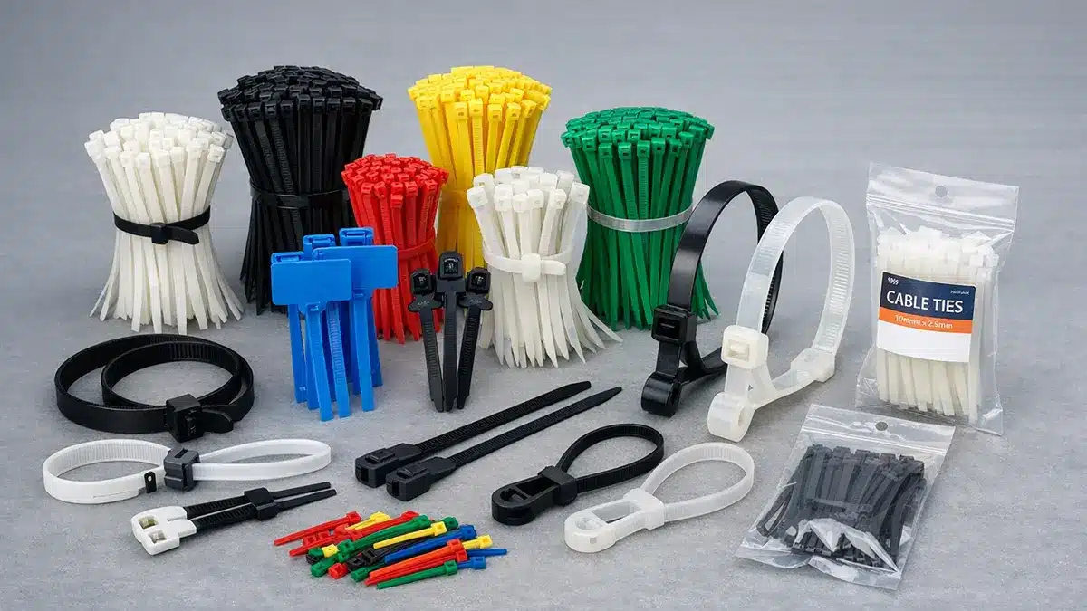 Different types, colors, and packaging styles of nylon cable ties