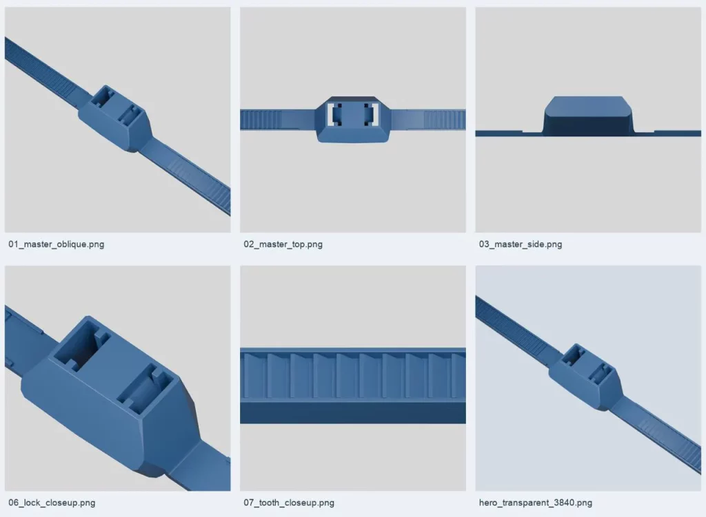 AI-assisted 3D model of custom cable ties created with GPT-6 Astra, Codex and Blender