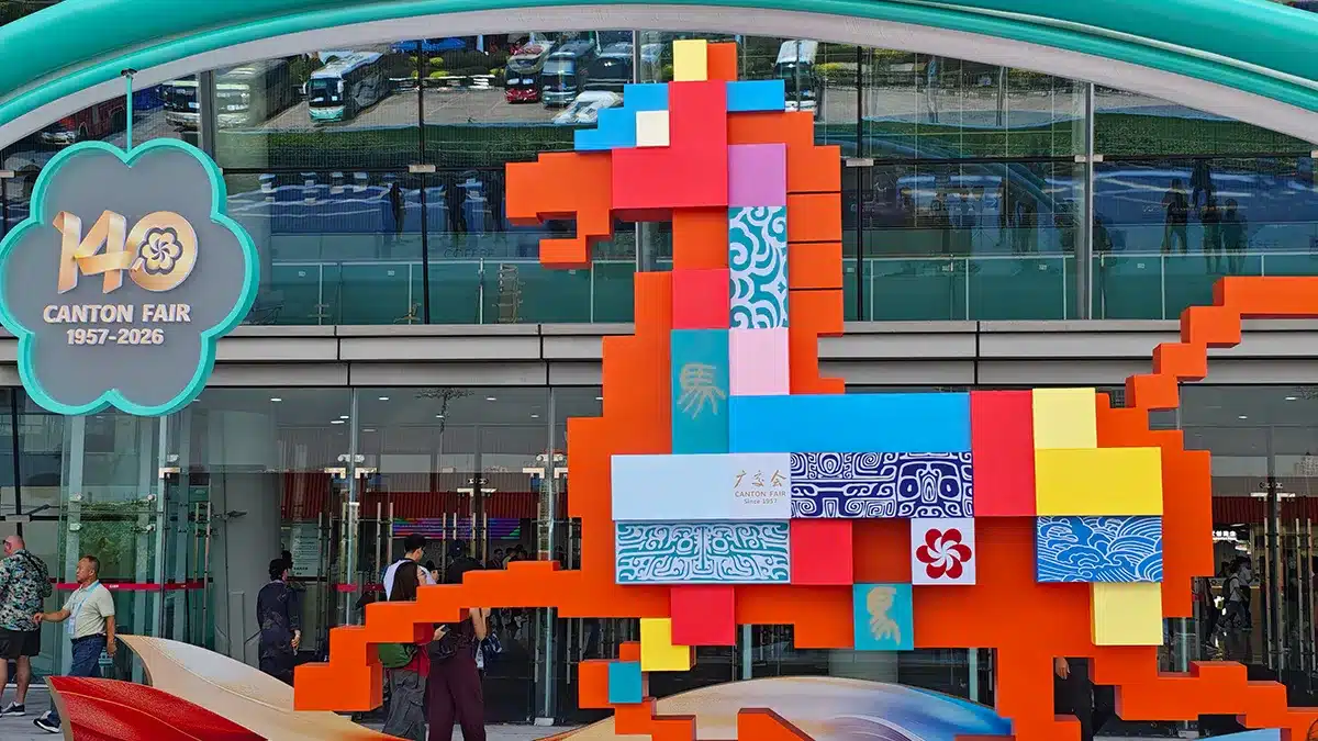 140th Canton Fair entrance display in Guangzhou during the 2026 exhibition